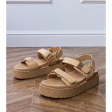 Gemre Beige platform sandals with Velcro straps Areka | Shoptok.si