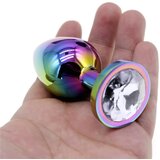 Sunfo - kovinski analni dildo s kamnom (mavrično-bel) | Shoptok.si