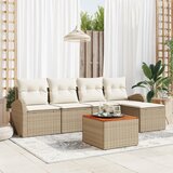 vidaXL 6 delni set vrtne sedežne garniture z blazinami Bež Poli ratan Akacija | Shoptok.si