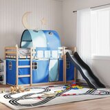  Krevet na kat s toboganom i zavjesama plavi 90 x 200 cm | shoptok.hr