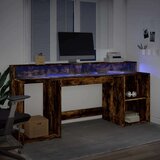 vidaXL Pisalna miza z LED lučkami dimljeni hrast 200x55x91 cm inž. les | Shoptok.si