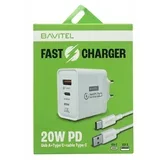 punjač 20W PD Usb A+ Type C +kabl Usb A/ Type C bela