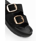 Shelvt Women's black flip-flops with gold buckles | shoptok.hr