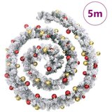 vidaXL Božićni vijenac s kuglicama i LED svjetlima zeleni 5 m PVC | shoptok.hr