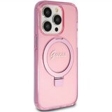  Originalna GUESS Hardcase GUHMP15XHRSGSP torbica za iPhone 15 Pro Max (Magsafe / Glitter Script Logo / stalak za prsten / pink) | shoptok.hr