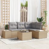 vidaXL 5-delni vrtni kavč set z blazinami črn poli ratan | Shoptok.si