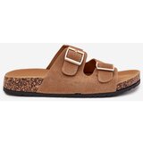 Boto Ladies Slippers With Golden Buckles And Stitching Light Brown Lunera | Shoptok.si