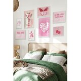 Wallxpert set od 8 uramljenih slika Çgs-022, roze motivi – leptir, žirafa, trešnje, balon pas i natpis self love, beli ram | Eponuda.com