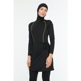 Trendyol Black Stripe Detailed Surf 4-Piece Hijab Swimsuit Set Cene