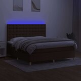  Box spring postelja z vzmetnico LED temno rjava 160x200cm blago | Shoptok.si