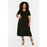 Trendyol Curve Black V Neck Pleated Knitted Dress Cene