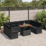 vidaXL 10-delna vrtna sedežna garnitura z blazinami Črna poli ratan | Shoptok.si