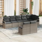 vidaXL 8-delni vrtni kavč set z blazinami siva poli ratan | Shoptok.si