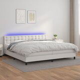 vidaXL Box spring postelja z vzmetnico LED bela 200x200cm umetno usnje Cene