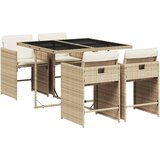  The Living Store Vrtna jedilna garnitura 5-delna z blazinami bež poli ratan - Vrtna Jedilna Garnitura, (21459454) | Shoptok.si