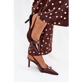 Boto Lacquered High Heel Pumps With Golden Buckle Chocolate Vivae | shoptok.hr