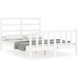 The Living Store Posteljni okvir z vzglavjem bel 4FT trden les - Posteljni Okvir, (21523864) | Shoptok.si