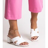 Gemre White block heel mules with open heel eco leather Anatolia Cene