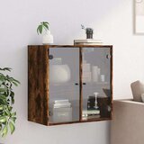 vidaXL Stenska omarica s steklenimi vrati dimljen hrast 68x37x68,5 cm | Shoptok.si