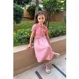 Trendyol Dusty Rose Girl's Short Sleeve Elastic Waist Woven Dress