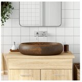 vidaXL Nadgradni umivaonik smeđi ovalni 59x40x15 cm keramički Cijene