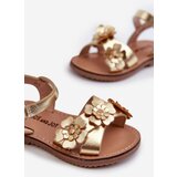 Boto Children's sandals adorned with flowers, fastened with velcro, golden Fagossa | Shoptok.si