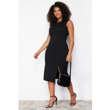 Trendyol Curve Black Slit Detail Midi 100% Cotton Knitted Plus Size Dress | Eponuda.ba
