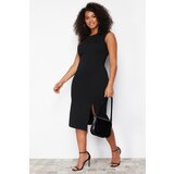 Trendyol Curve Black Slit Detailed Midi Knitted Dress Cene