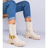 Gemre Beige ankle boots decorated with a chunky chain Florisenda | Shoptok.si