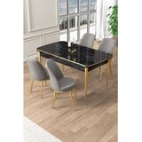Hanah home trpezarijski set Pale, sto na razvlačenje i 4 stolice, ploča u dekoru crnog mermera, zlatne noge, siva tkanina Babyface | Eponuda.com