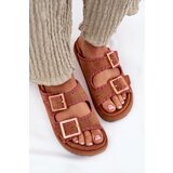 Boto Women's Sandals With Buckles And Decorative Stitching Camel Visley | Shoptok.si