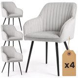 AKORD Florence Oblazinjeni Jedilni Stoli Iz Žameta Z Okrasnimi Šivi, Komplet 4 Stolov, Siva, Črne Noge, (5000333403) | Shoptok.si