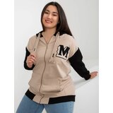 Fashion Hunters Beige and black plus size zippered sweatshirt with patch Cene