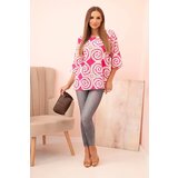 Kesi Włoski Women's cotton blouse with ethnic patterns and rolled-up sleeves fuchsia | Shoptok.si