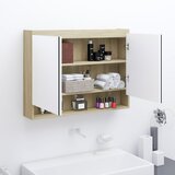 vidaXL Kopalniška omarica z ogledalom 80x15x60 cm MDF bela in hrast Cene