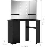 vidaXL Kotna mizica za ličenje z LED lučkami črna 111x54x141,5 cm | Shoptok.si