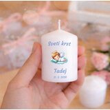  Spominsko darilo za krst – personalizirana mala svečka z angelčkom v modri barvi in svetlo modro pentljo KRDAR 700-05 | Shoptok.si