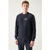 Avva Men's Navy Blue Crew Neck 2 Thread Printed Standard Fit Regular Fit Sweatshirt Cene