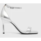 Calvin Klein Usnjeni sandali HEEL SANDAL 90 MET srebrna barva, HW0HW02132