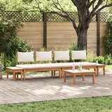 vidaXL 5 delni set klopi z blazinami iz trdnega lesa tik, 2 delni set klopi iz trdnega lesa tik, vrtna miza 60x60x30 cm iz trdnega lesa tik | Shoptok.si