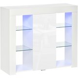HOMCOM Moderna bočna omara z vrati z LED-lučmi in steklenimi policami, večnamenska lesena omara s polirano površino, 97x35x83cm, bela, (20754065) Cene
