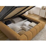 Bobochic Paris Gorčično rumena oblazinjena zakonska postelja s prostorom za shranjevanje z letvenim dnom 160x200 cm Denali – | Shoptok.si