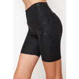 Trendyol Black Glossy Fabric Knitted Sports Shorts/Short Leggings