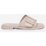 S. BARSKI Leather Women's Slippers With Buckle D&A Beige | Shoptok.si