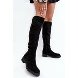 Kesi Embellished women's over-the-knee boots with flat heels, black Cintya Cene'.'