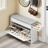 SoBuy lesena vhodna omara za čevlje s sedežno klopjo učinek staranega lesa bela 75x24x51cm, (5000009236) | Shoptok.si