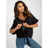 Fashion Hunters Black summer casual blouse with short sleeves
