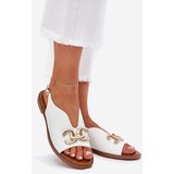 EVENTO Women's Sandals With Flat Heel And Golden Decoration White Amelira | Shoptok.si