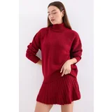 Bigdart 15891 Sweater Skirt Knitwear Two Piece Set - Red