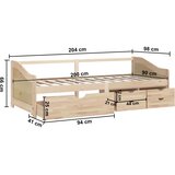  Trosjed / dnevni ležaj s ladicama 90x200 cm od masivne borovine | shoptok.hr